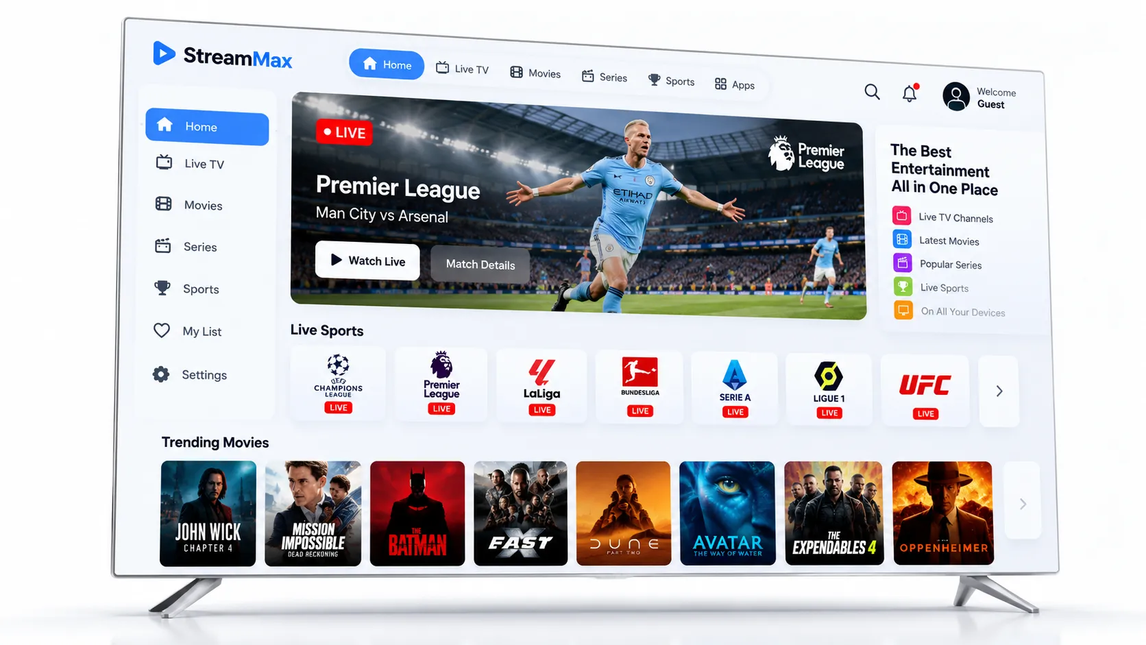 Schematische Darstellung der IPTV-Einrichtung: Router, Empfangsgerät und Streaming-App